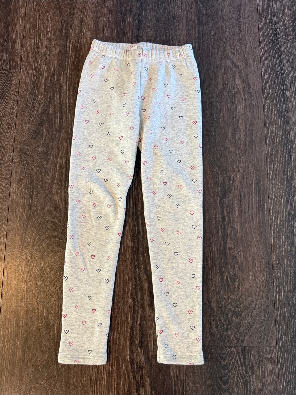 GAP Gray Fleece Lined Leggings with Heart Print, Size Medium